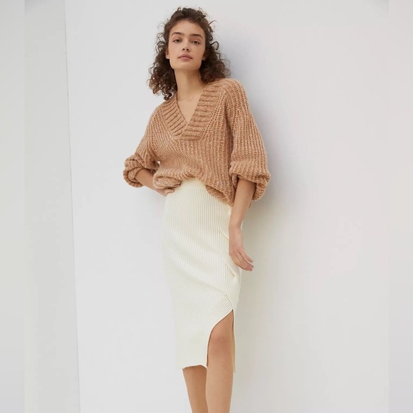 Maeve Women’s XS Cream Ivory Rayon Knit Midi Skirt Braided Detail Chic Style - Picture 1 of 8